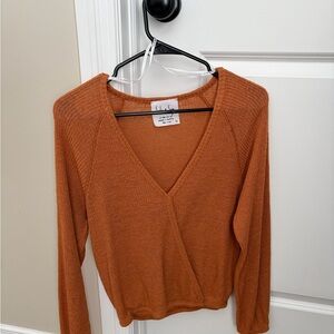 Sadie & Sage Orange Sweater Faux Wrap Top Ribbed Cozy Fall